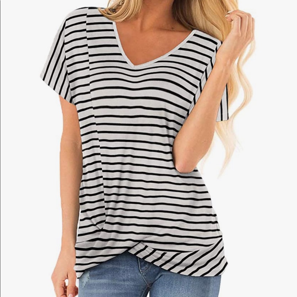 Sieanear short sleeve V neck solid color twist knots summer casual top